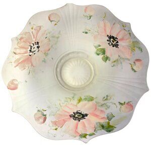 Lancaster Glass Style Frosted Reverse Painted Floral Bowl Scalloped 13.5" VTG